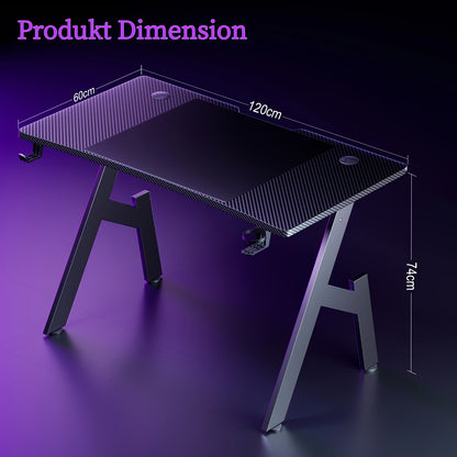 80/100 cm Gaming Schreibtisch mit Kohlefaser-Oberfläche, großer A-förmiger Computer Schreibtisch, Gaming Tisch, ergonomische PC-Arbeitsstation, Wohnmöbel, Schreibtisch für das Home Office, Geschenk für Männer, Lokal