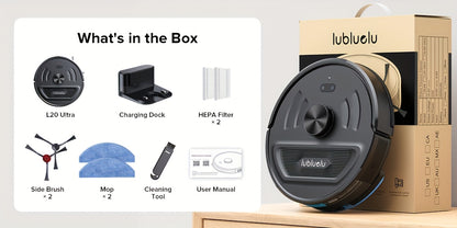 Lubluelu L20 Ultra Saug-Wisch-Roboter, 3-in-1-Roboterstaubsauger, 8000 Pa Super-Saugkraft, 120 Minuten, Aufladung bei Unterbrechung, präzise Navigation, intelligente Reinigung, 5 Karten, 30 Sperrzonen, intelligente APP-Steuerung, für Teppich, Tierhaare, H