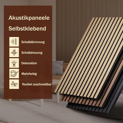 Akustikpaneele Selbstklebend 2 Stück 4 Stück 6 Stück 8 Stück Set 100X52Cm, Schallschutz Echo Reduzierung Wandpaneele aus Holzverkleidung - Akustikpaneele Holz für Wanddekoration Wohnzimmer, Büro & Home Office