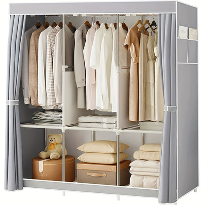 Tragbarer Kleiderschrank mit 3 Aufhängestangen, 6 Aufbewahrungsregalen & Seitentaschen (für Kleideraufbewahrung & -organisation), Kleiderschrank mit Griff, Kleiderschrank-Aufbewahrungsgestell, Schlafzimmeraufbewahrung