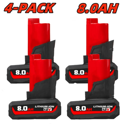1/2/4 Stück 12V 8.0Ah Ersatzakku kompatibel mit Milwaukee 12V für M12 Elektrowerkzeuge 48-11-2460 48-11-2411 48-11-2425 48-11-2401 48-11-2402