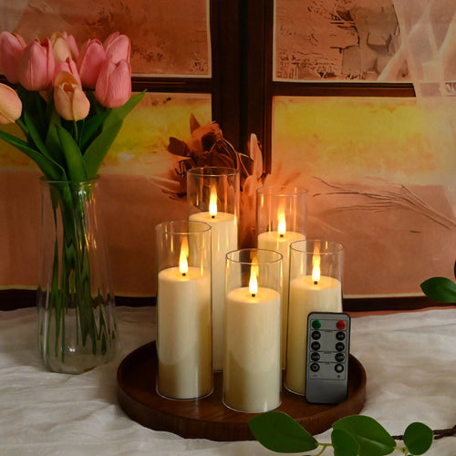 5 Stück LED-Kerzen für Halloween-Tisch-Mittelstück-Deko für den Innenbereich, flackernde realistische batteriebetriebene flammenlose Kerzen mit Fernbedienung  Timer für Halloween-Heim-, Fenster-, Kamin-Deko, Weihnachten, Feiertage