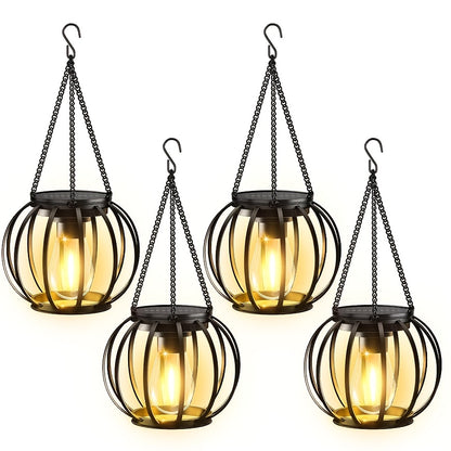 4/2er Pack Metall Solar Außenleuchten, Schwarz & Bronze Hängende Solar Laternen mit größerer LED-Glühbirne, Solarleuchten Gartendekoration für Terrasse, Rasen, Balkon, Hof  Garten, IPX5