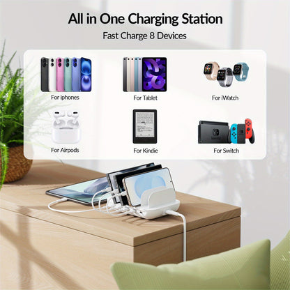 Soopii 5-Port Multi-Geräte Ladehub, mit 2 PD 20W Anschlüssen für schnelles Laden und 3 USB-Anschlüssen, kompatibel mit iPhones, iPhone 17, Smartphones, Tablets und mehr. Inklusive Kabel-Organizer, perfekt als Weihnachtsgeschenk. (Kabel nicht enthalten)