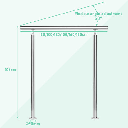 Treppengeländer aus Edelstahl für Treppen, Balkon, Terrasse, Garten, Balustrade, horizontale Stäbe, Treppengeländer, Handlauf, Halterung mit 0-5 Querstäben, oberflächenmontierte Treppe mit 2 Pfosten, Edelstahl Eingangsgeländer, Konstrukteursatz, Universal