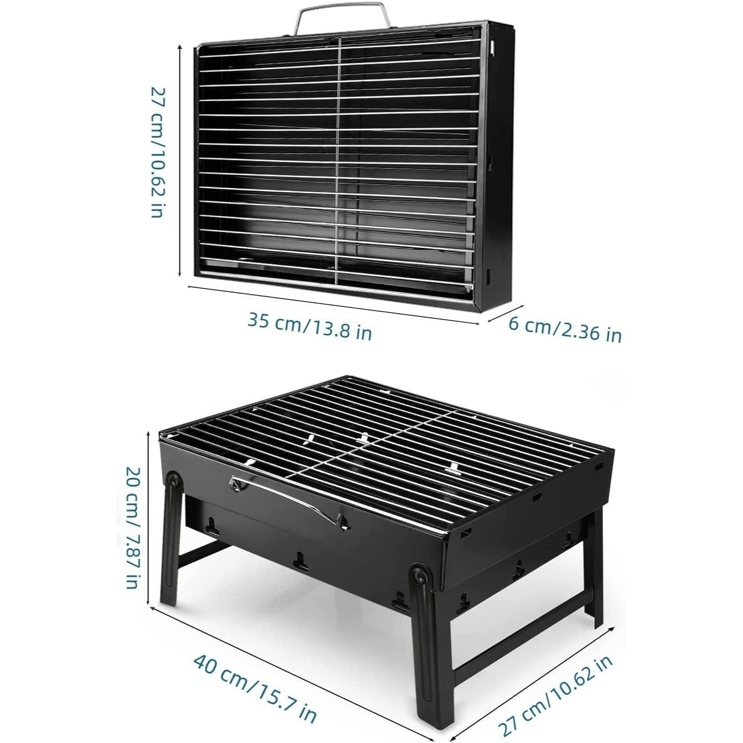 Faltbarer Reise-Grill mit Kohle, Kompakter Gartengrill im Koffer-Design, Leicht und Tragbar, Inklusive Großer Grillfläche und Belüftungsöffnungen für Effizientes Kohleverbrennen, Ideal für Camping, Picknicks und Outdoor-Aktivitäten