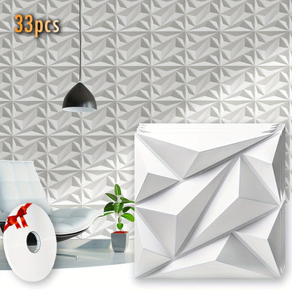 33-tlg. modernes 3D-Wandpaneel-System, eckige Paneele – schwarz-weiße abziehbare  aufklebbare Schindeln mit Klebeband, PVC-Kunststoffplatten für DIY-Akzentwände, Wohnzimmer, Schlafzimmer, Büro (Montage) 30x30cm (11,8''x11,8'') Abdeckung