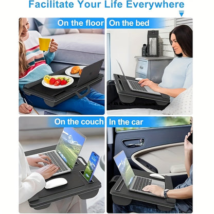Laptop Schreibtisch, Multifunktionaler tragbarer Schreibtisch mit Griffdesign für einfache Bewegung, Laptop Schreibtisch mit Handgelenkauflage, Tablet- und Telefonhalterung und Mauspad, Robuste Holzstruktur, Büro Schreibtisch, Geeignet für Home Office, Ar