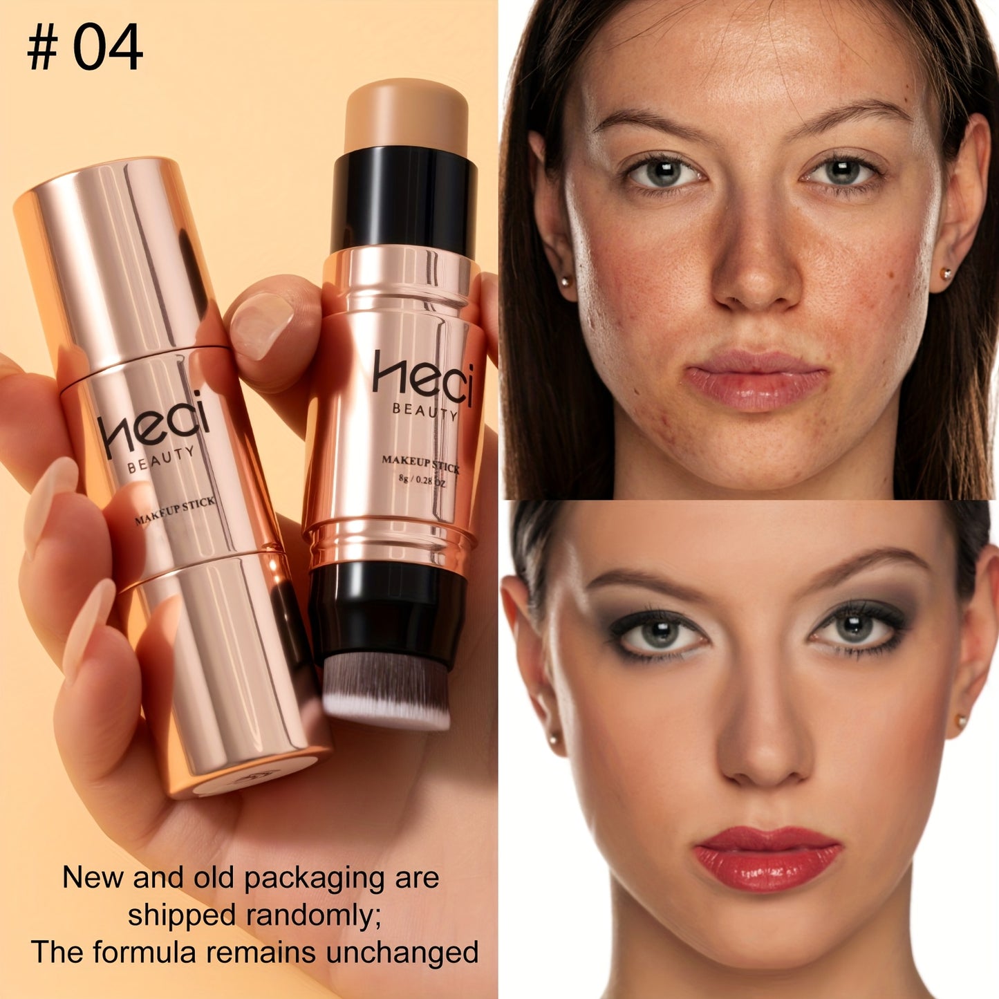 Wasserfester Dual-Endes Pinsel Roségoldener Multifunktionaler Foundation Stick - Sanft, Leicht und Nicht Kalkend, Vollständige Deckkraft Matte Concealer, Schichten zur Abdeckung von Pickeln, Narben und Schatten unter den Augen, Langanhaltende Aufhellung