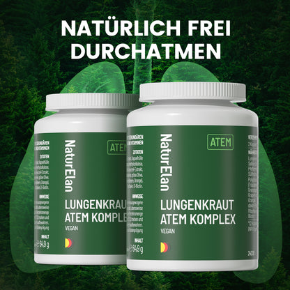 Lungenkraut Kapseln - Atem Komplex, 120 Kapseln mit 400mg pro Tagesdosis, mit Lungwort, Salbei, Pfefferminze, Süßholzwurzel, Polyphenol-Extrakte uvm - Herbst- und Winter-Must-have - Vegan, ohne Zusätze, in Deutschland produziert