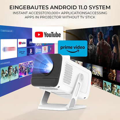 [Ultra Short Throw/Integrierte Apps] Mini-Beamer mit WLAN 6 und BT5.4, 400 ANSI 4K Unterstützung, Lokales 720P Heimkino, Auto Keystone, Android 11, Filmprojektor für Schlafzimmer, Innenbereich
