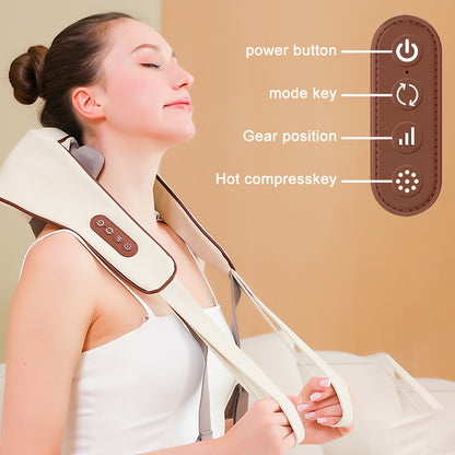 Beiger Nackenmassagegerät mit Wärmekompresse zur Entspannung, kabelloser Experten-Knetmassagegerät für Nacken, Rücken, Beine, Schultern, Massagegerät für Zuhause, Büro, Geschenke für Männer, Frauen