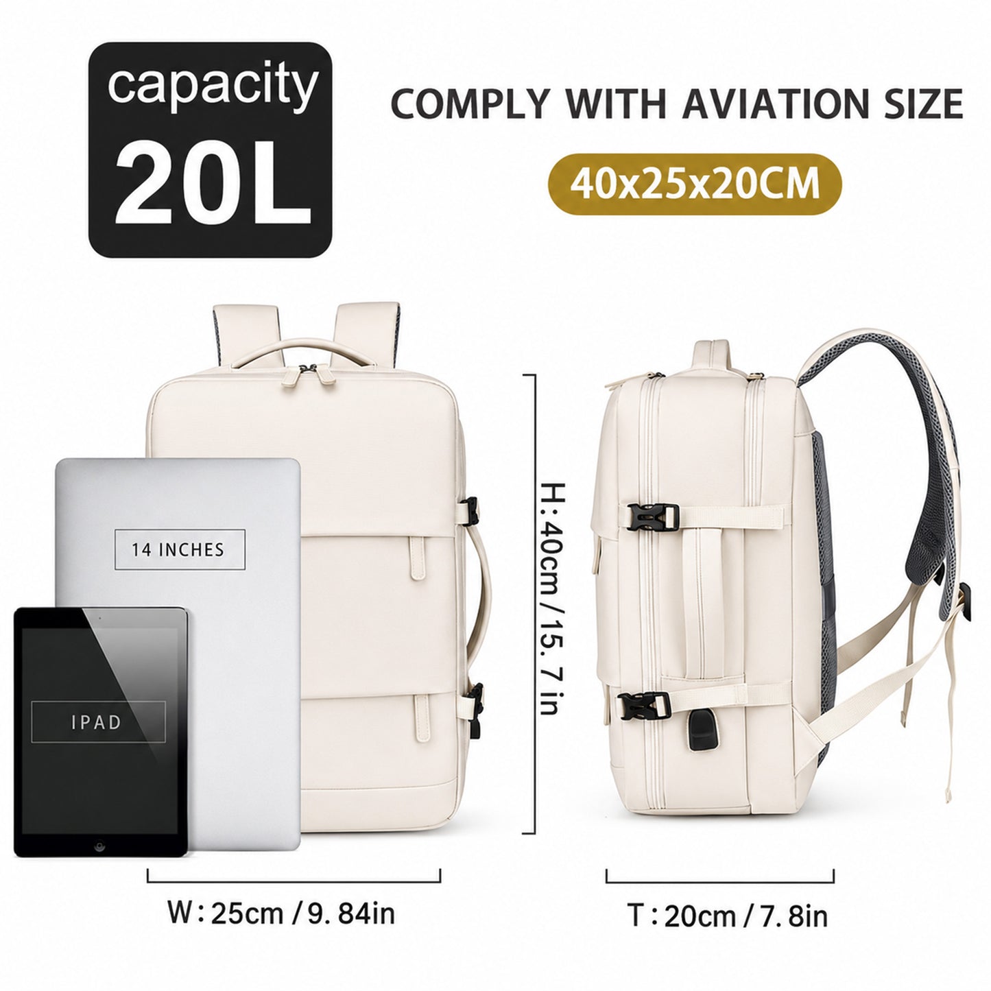 Lokales lager Airline-spezifischer Reiserucksack, 40×20×25 cm Kabinentasche, erweiterbares Handgepäck unter den Sitz, fluglinienkonforme Tasche, Damen-Reiserucksack, Freizeitrucksack nach Fluglinienstandards, Outdoor-Gepäckrucksack, Business-Wochenendtasc