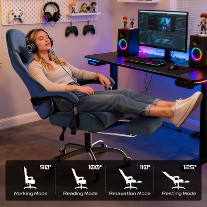 Ergonomischer Gaming-Stuhl mit Fußstütze & Massage-Lendenkissen, Samtbezug, verstellbar 90-125°, Heim-Bürostuhl bis 113 kg Belastung