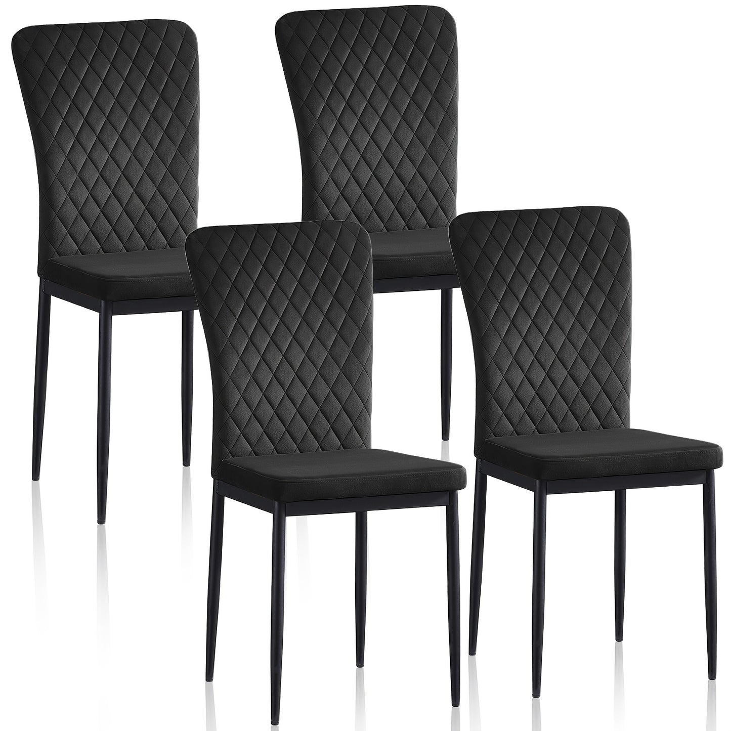 Esszimmerstühle Set aus 4/6 Stück – Samt/Kunstleder, ohne Armlehnen, hohe Rückenlehne, gepolsterter weicher Sitz mit schwarzen Metallbeinen für Esszimmer, Küche