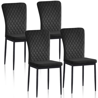 Esszimmerstühle Set aus 4/6 Stück – Samt/Kunstleder, ohne Armlehnen, hohe Rückenlehne, gepolsterter weicher Sitz mit schwarzen Metallbeinen für Esszimmer, Küche