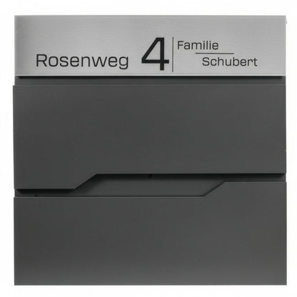 Briefkasten personalisiert, mit Name Straße Hausnummer, anthrazit RAL7016, Zeitungsfach und 2 Schlüssel, V2A Namensschild, Postkasten, Grafner Wandbriefkasten graviert, incl. Montagematerial anthrazit Briefkasten mit Namen personalisiert graviert anthrazi
