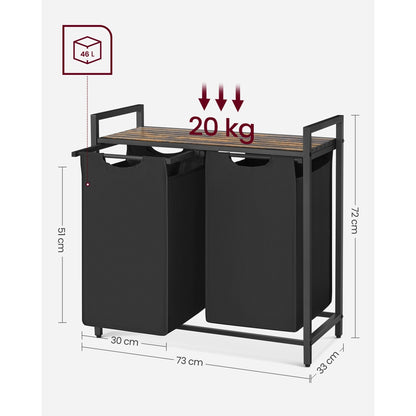 Wäschekorb 2 Fächer, Aufbewahrungsbox，Organizer faltbar, Wäschesammler mit Ablage, Wäschebox, Ordnungssystem Kleiderschrank，2 x 46 L, fur Weihnachts geschenke