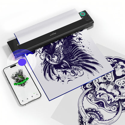 Peripage P90 Tragbarer Thermischer Tattoo-Drucker, geeignet für DIY-Tattoo-Schablonen mit 5 Stk. A4-Transferpapier, kompatibel mit Smartphone/PC/iOS/Android, Minidrucker für Tätowiermaschine, - für &
