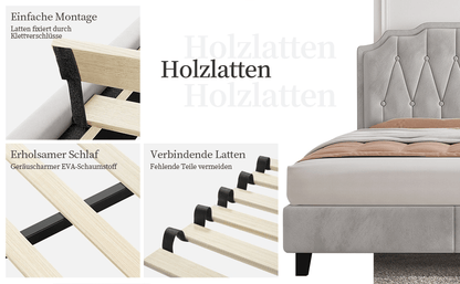 Costoffs Polsterbett mit Höhenverstellbarem Kopfteil Bettrahmen mit Lattenrost Getuftetes Design Stoffbett Kein Boxspring Erforderlich