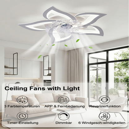 LED Deckenventilator mit Blütenblatt-Design und Licht, Tri-Color Dimming, 6-stufige Windgeschwindigkeitsanpassung, ausgestattet mit Fernbedienung, geeignet für Schlafzimmer, Küchen und Wohnzimmer