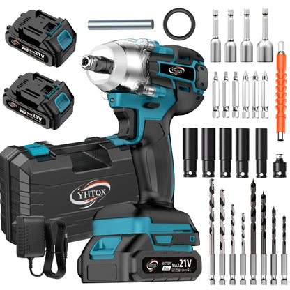 Tragbarer Hochleistungs-Blau-Lithium-Batterie-Schlüssel, leichtes und effizientes Werkzeug, Brushless-Elektroschlüssel mit hohem Drehmoment, geeignet für Hochdrehmoment- und starke Schlagschrauber in Autos, professionelles Autoreparaturwerkzeug, ohne Lade