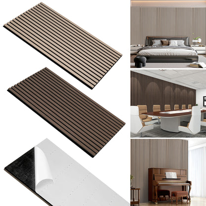 Akustikpaneele im Holzlook 120 x 60 cm, selbstklebende 3D-Wandpaneele für Schallabsorption und Wanddekoration, Lamellenpaneele für Wohnzimmer, Büro, Studio und Schlafzimmer, 1/2/4 Stück, Walnuss/Eiche