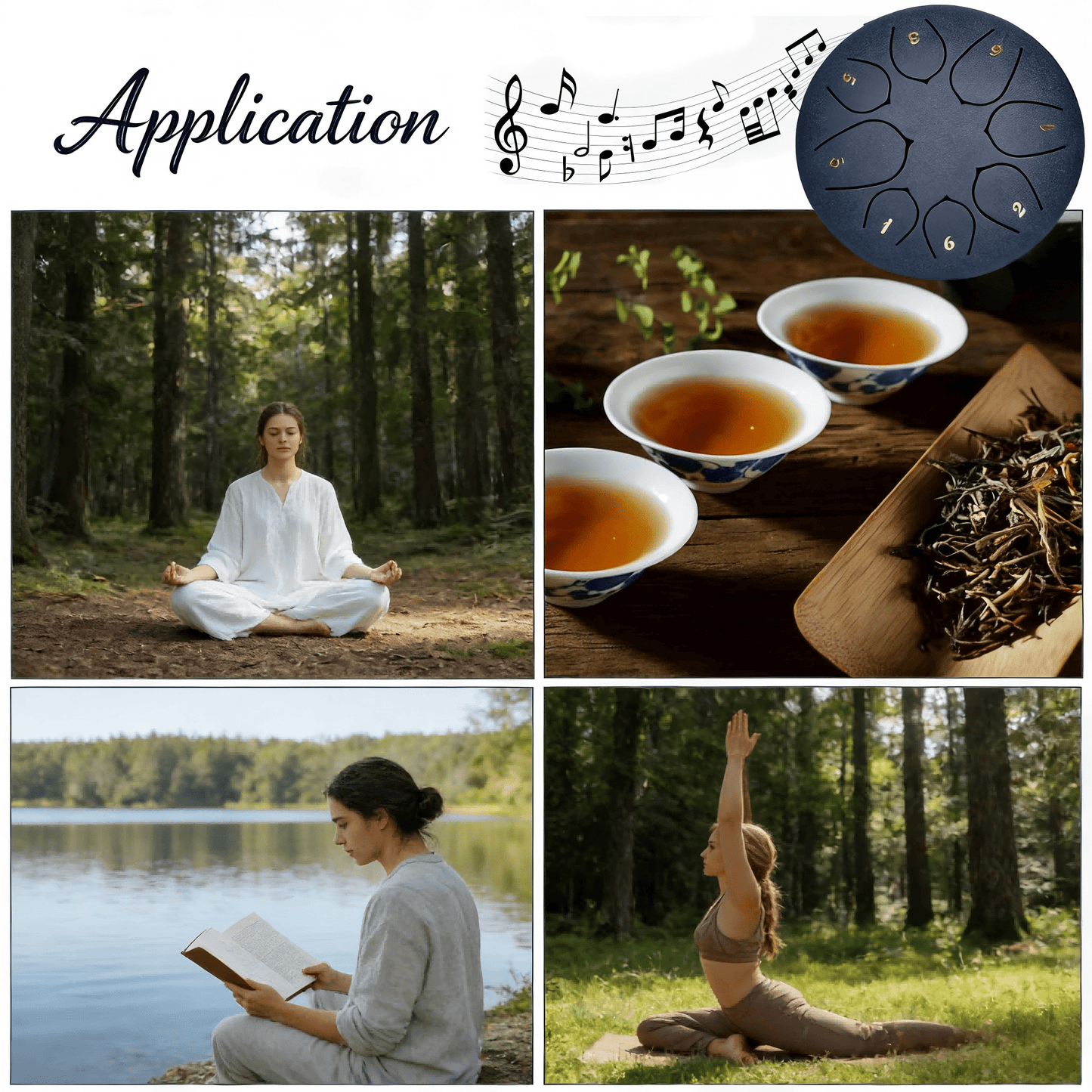 Stahlzungen Trommel, Regentrommel, Warme Trommel für Klangtherapie, Musikinstrument, Panda Trommel für Instrumenten-Meditation, Hand-Hang Yoga Geschenk, inklusive Tragetasche, Notenbuch, Trommelstöcke und Zubehör, Musikliebhaber, Weihnachtsgeschenk, Hallo
