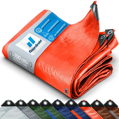 FLOORDIREKT Abdeckplane 140 g/m² - Reißfeste Schutzplane für jedes Wetter - mit Ösen - Wetterfest & Wasserdicht - für Garten, Camping, Bau & Outdoor - in 9 Farben & 12 Größen Erhältlich