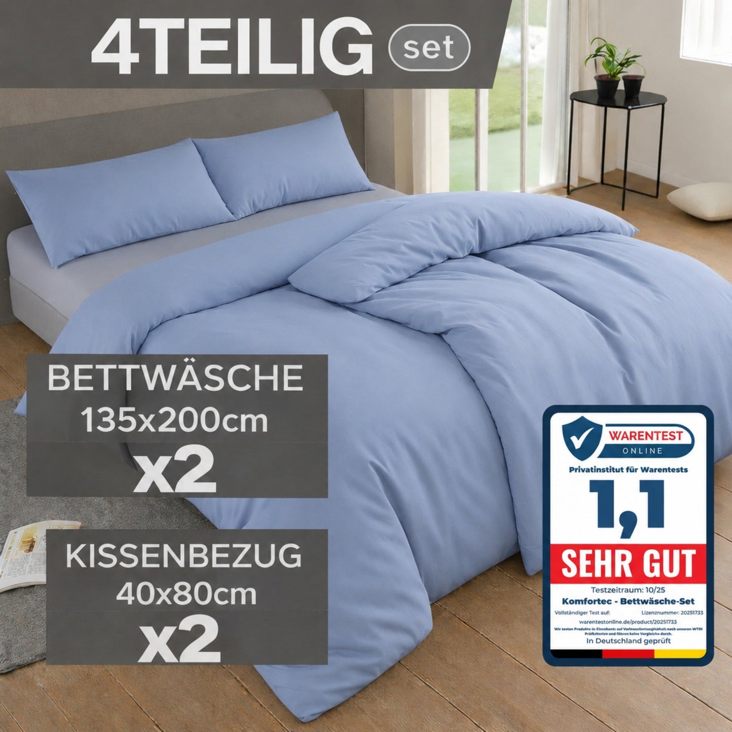 4-teiliges Bettwäsche-Sets 4 verschiedene Größen – 2x Bettbezug & 2x Kissenbezug 80x80 cm & 40x80 cm, Weiche Mikrofaser, Atmungsaktiv & Pflegeleicht, Ganzjahresgeeignet
