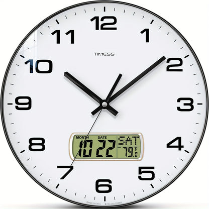 TIMESS Kalenderanzeige Analog Wanduhr, 12/14 Zoll 2-farbiges Großzifferblatt Leise, Zeigt Ewigen Kalender  Fahrenheit-Temperatur an, Dekoration für Schlafzimmer, Büro, Schule