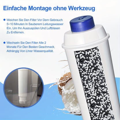 6er Pack Wasserfilter Kaffeevollautomat für Delonghi Wasserfilter Ersatz für De'Longhi DLSC002, SER3017 5513292811 Kompatibel mit De Longhi, ECAM, ESAM, ETAM, BCO, Ec-Serie
