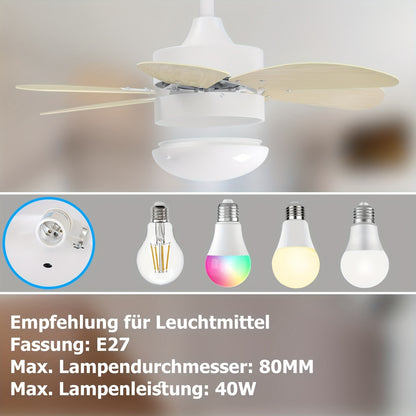 Chrom/Gefärbt/Weiß/Holzfarbe/Messingfarbe Deckenventilator mit Licht und Fernbedienung, leise Deckenleuchte, 6 Flügel, 75 cm, Ventilator mit Zeitfunktion, Einzelne Lampenleuchte, für Sommer/Winter im Schlafzimmer, Esszimmer (Ohne Leuchtmittel)