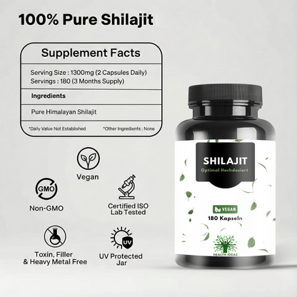 Shilajit Kapseln mit Huminsäure & Spurenelementen – 1300 Mg pro Portion – 180 vegane Kapseln – Shilajit Mumijo Supplement für Erwachsene