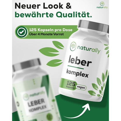 Leber Komplex Kapseln [125 Stück] von naturally - Mariendistel Kapseln mit Artischocken, Löwenzahn, Cholin, Desmodium, vegan