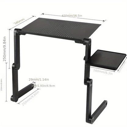 Klappbarer Aluminium-Ständer mit verstellbarer Höhe für tragbare Wärmeableitung, Laptop-  Desktop-Ständer, Laptoptisch, Bett, Sofa, Schwarz