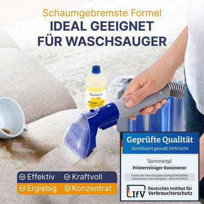 Polsterreiniger und Teppichreiniger, 1L, 2L, 4L, 6L oder 12L Profi Konzentrat, für über 40 Waschvorgänge, geeignet für Sofa, Polster, Auto Sitze, Teppich, Matratze, Waschsauger, Nasssauger & Handwäsche