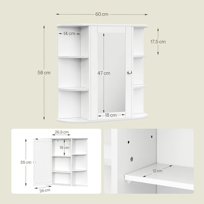 1-tlg. Badezimmerspiegel-Wandschrank, weißes MDF mit verstellbaren Regalböden, Türen, Badezimmermöbel-Set, stilvoller Stauraum für Badezimmer, Schlafzimmer oder Flur, einfache Montage, hochwertige Verarbeitung, 60x58x16cm