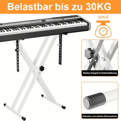 Klavierständer, Höhenverstellbar 28-97 cm, Doppelt Verstreifter Klavierständer, Höhe in 8 Stufen, Tragfähigkeit 30 kg