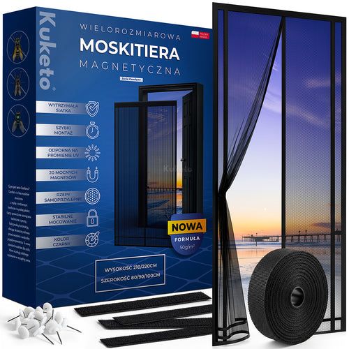 Moskitonetz - Schwarzes magnetisches Moskitonetz für Balkontüren 210/220 x 80/90/100 cm Insektenschutz mit Magneten, Montage auf Haken und Nadeln, Vorhang gegen Mücken, Fliegen, Moskitonetz für Zuhause, Balkon, Terrasse, Eingang, einfache Einstellung, abg