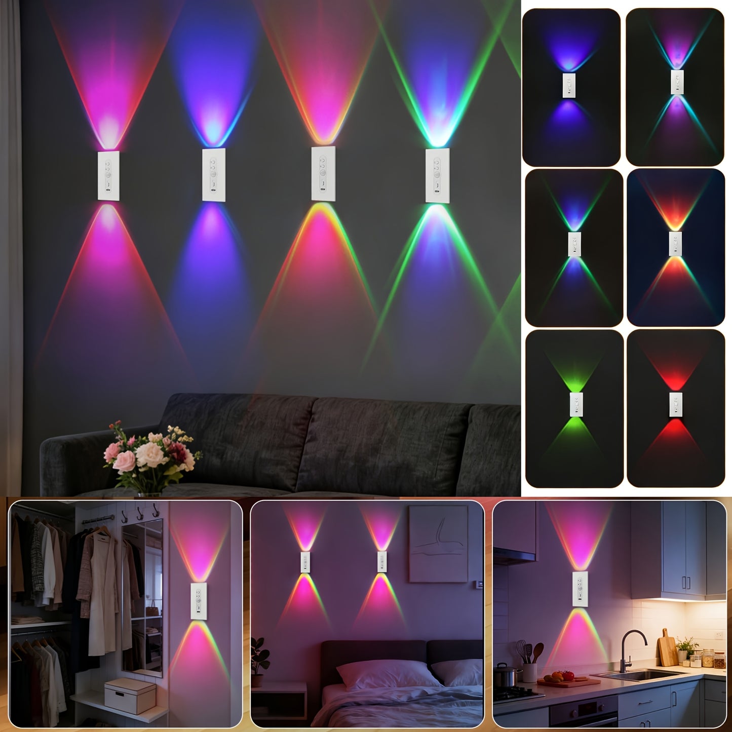 2/4 Stück Magnetische LED Bewegungsmelder Wandleuchte, Dimmbar 8 Farben, RGB Warmes Orange Leuchten, Geeignet für Deko Schlafzimmer, Wohnzimmer, Küchen, Bars, Treppen, Spielzimmer, Korridore und Partys, Korridor- USB/Batteriebetrieben, Nachtlicht Dekorati