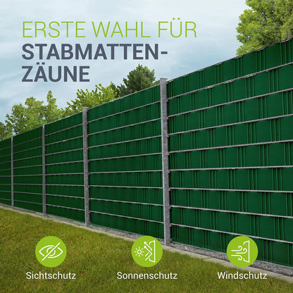 PVC Sichtschutzstreifen Doppelstabmatten Zaun 4er Set - 4 Rollen á 35m x 19cm - 120 Befestigungsclips - Zaunfolie Sichtschutz Windschutz - anthrazit