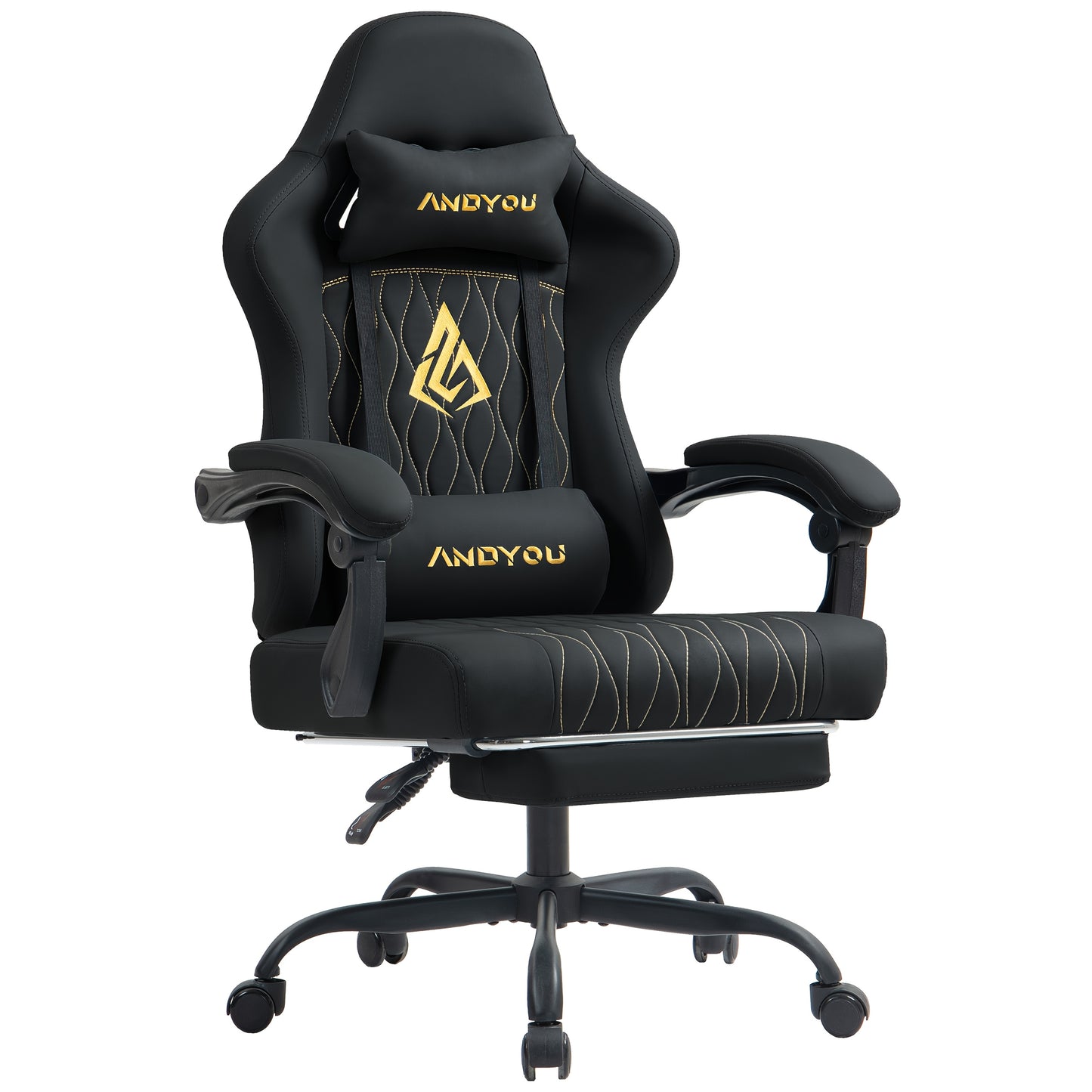 Andyou Gaming-Stuhl mit Fußhocker, ergonomisch gestaltet, aus langlebigem PU-Leder gefertigt