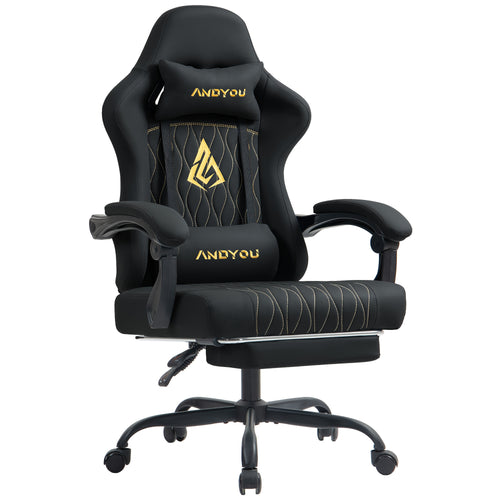 Andyou Gaming-Stuhl mit Fußhocker, ergonomisch gestaltet, aus langlebigem PU-Leder gefertigt