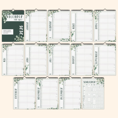 Planer für Zwei (Wandkalender 2026 mit 2 Spalten im A4 Format) - Partnerkalender für Paar - Paarkalender mit zwei Spalten - Kalender zum Aufhängen für zwei Personen (ganzes Jahr)
