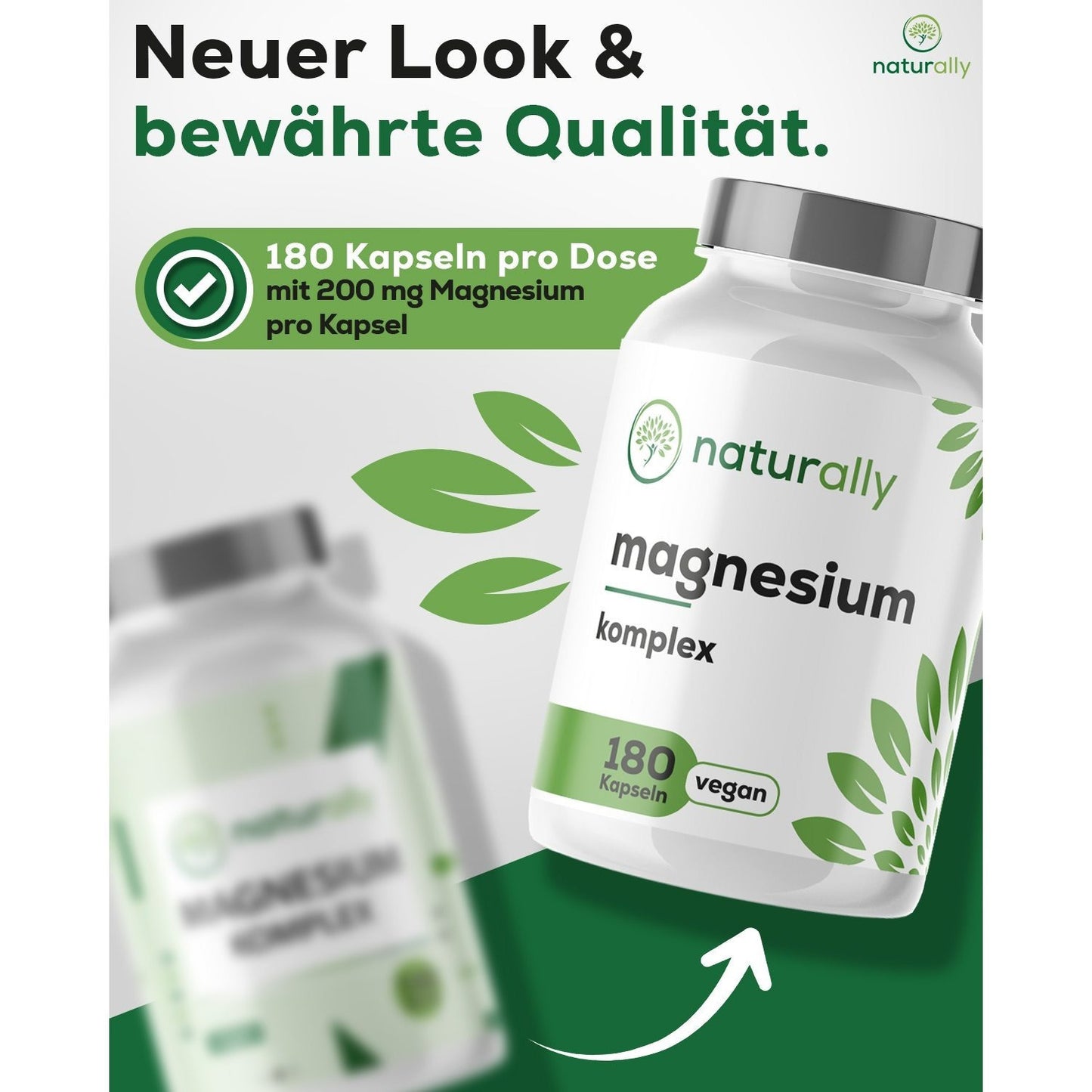 Magnesium Komplex hochdosiert [180 Kapseln] 400mg pro Tagesdosis aus 4 Formen: Magnesiumcitrat, Magnesiummalat, Magnesiumbisglycinat, Magnesiumoxid, vegan von naturally