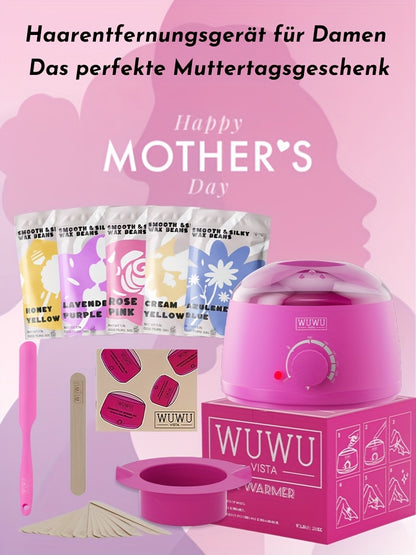 Wachs-Set 19-teilig | Muttertagsgeschenke, WUWUVISTA Haarentfernung Hartwachs-Set Geschenke für Frauen/Männer/Teenager/Ehefrau/Freunde für Gesicht/Brazilian/Whole Body/Bikini/Geschmeidige Haut mit Wachserwärmer & Wachspartikeln
