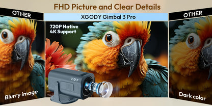 XGODY 2026 Tragbarer Projektor, mit Android 14, Dual WiFi6, 340 ANSI Lumen Helligkeit, Native 1280x720P HD, 4K Unterstützung, Geräuscharm, Flexibler 180° Projektionswinkel, Heimkino Mini Projektor