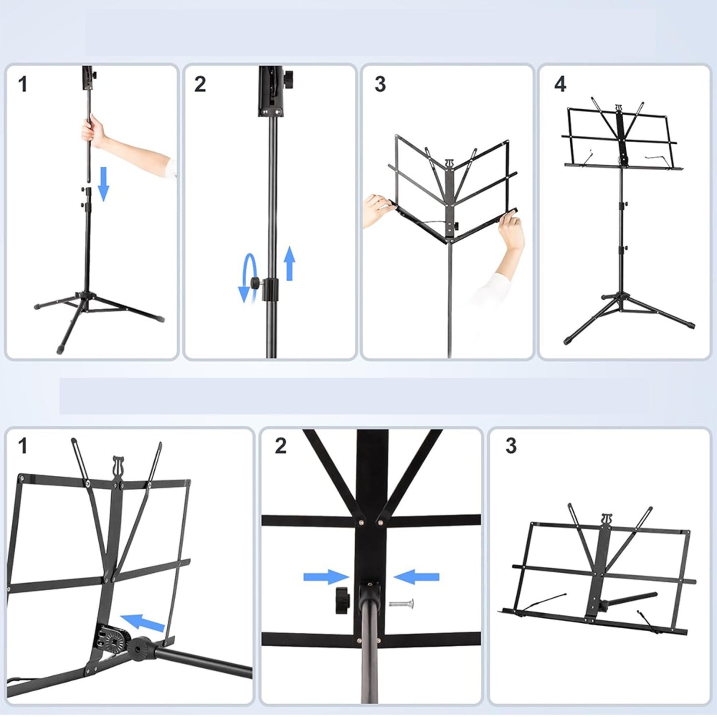 Tragbarer Notenständer mit verstellbarer Höhe & Winkel  zusammenklappbarem Stativ - Faltbarer Notenhalter für Musiker, Sänger - mit Tragetasche für Zuhause, Studio & Live-Auftritte - Ideal für Notenblätter, Liedtextanzeigen, Tabulaturen