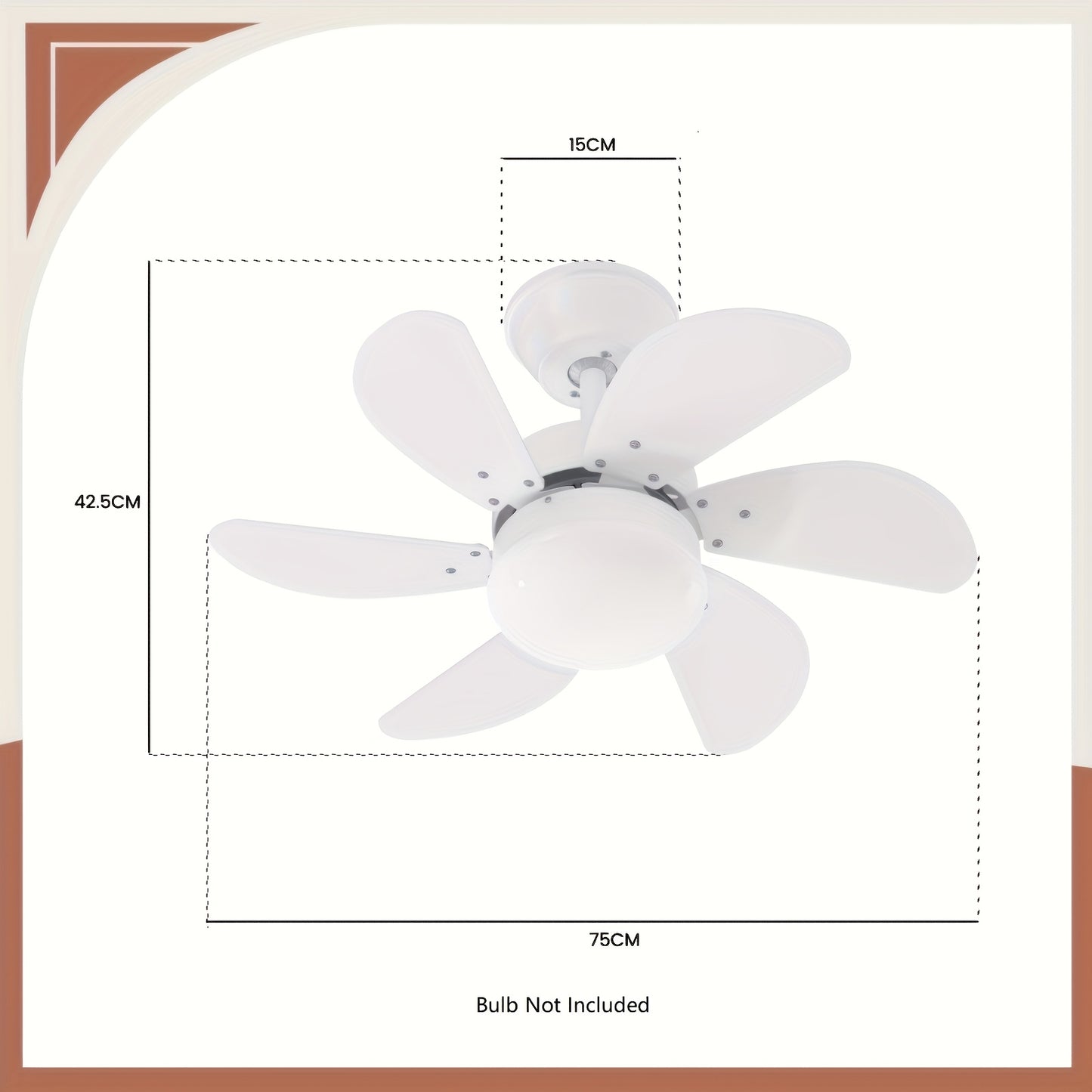 Chrom/Gefärbt/Weiß/Holzfarbe/Messingfarbe Deckenventilator mit Licht und Fernbedienung, leise Deckenleuchte, 6 Flügel, 75 cm, Ventilator mit Zeitfunktion, Einzelne Lampenleuchte, für Sommer/Winter im Schlafzimmer, Esszimmer (Ohne Leuchtmittel)